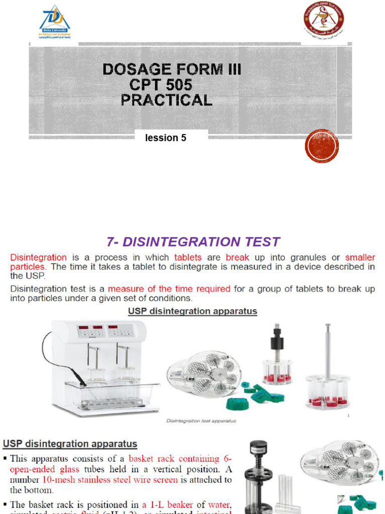 Lesson III Quality Control of Tablets: Lession 5 | PDF