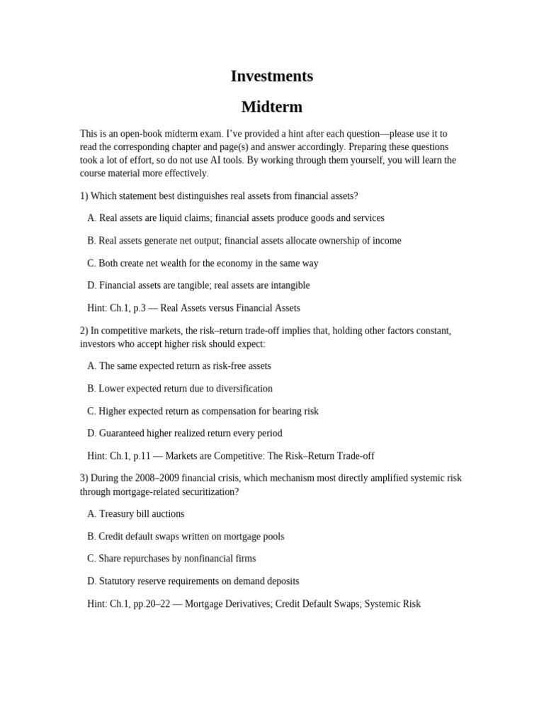 Midterm Exam | PDF | Capital Asset Pricing Model | Beta (Finance)