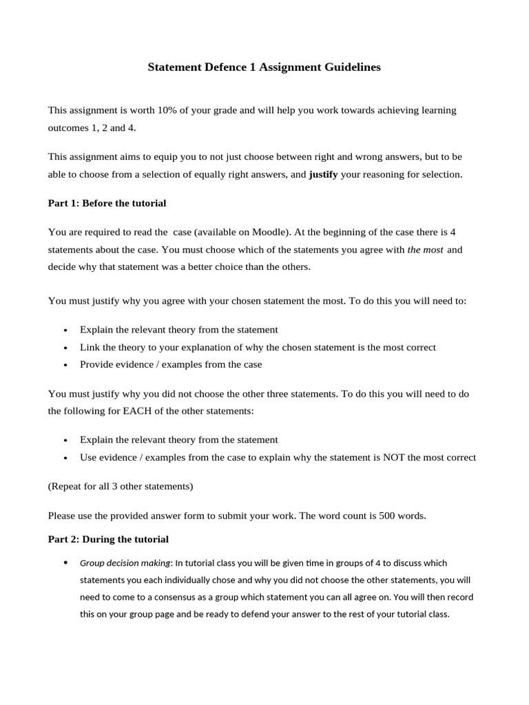 Statement Defence 1 Guidelines For Zoom Tutorials | PDF