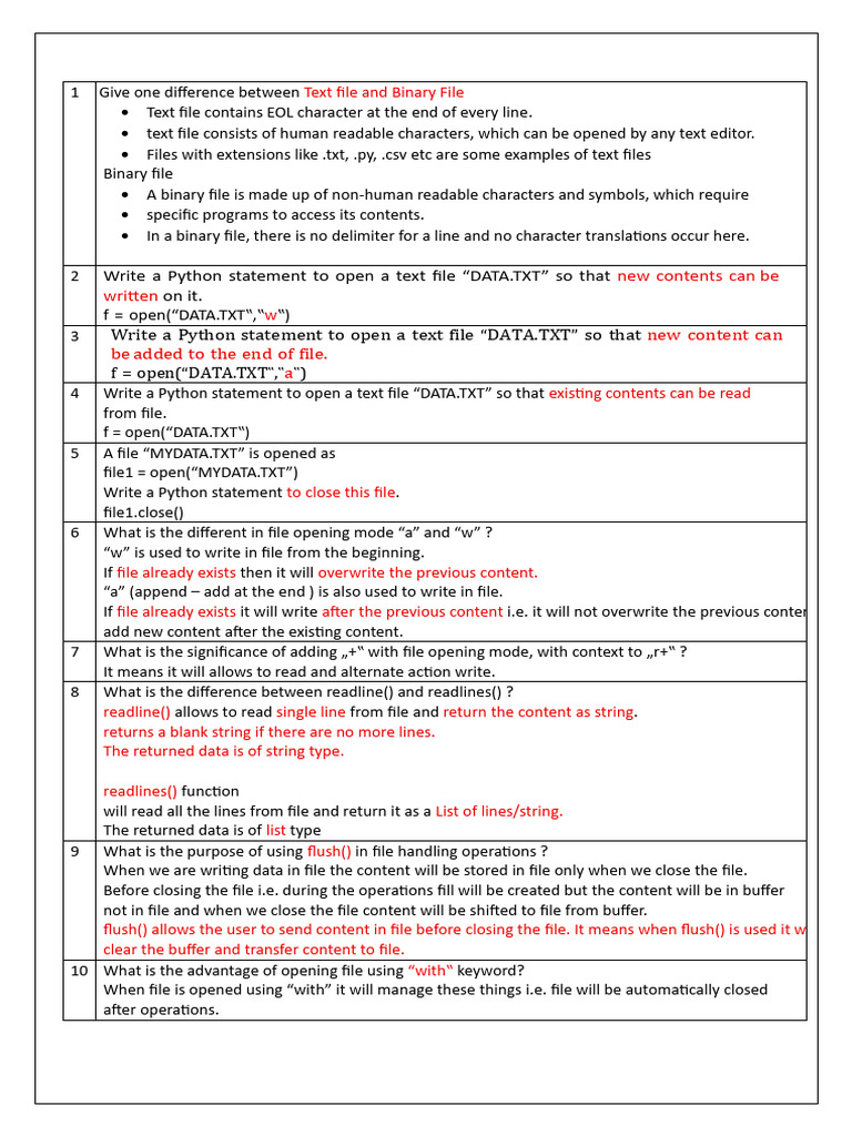 Class12 Textfileq&Answers | PDF | Text File | Computer Data