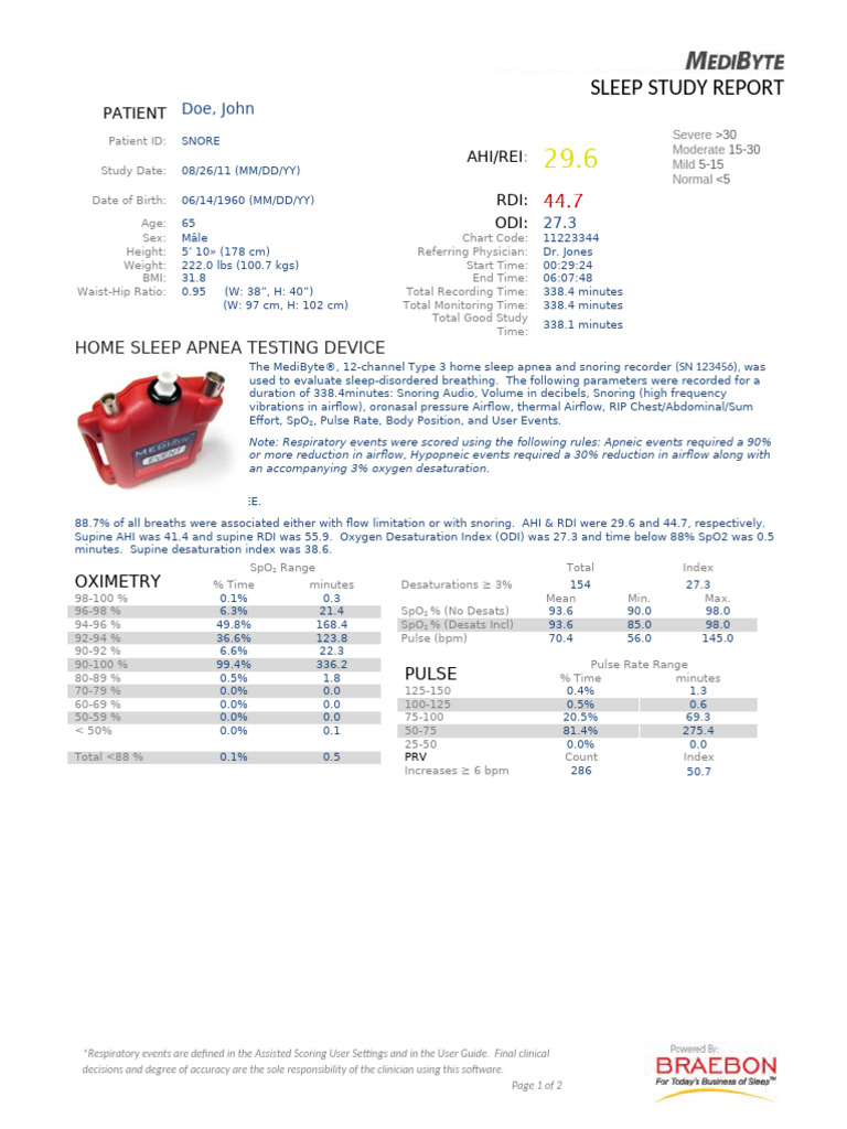 MediByte 2018 HSAT Respiratory Report - SNORE | PDF | Pulmonology | Sleep