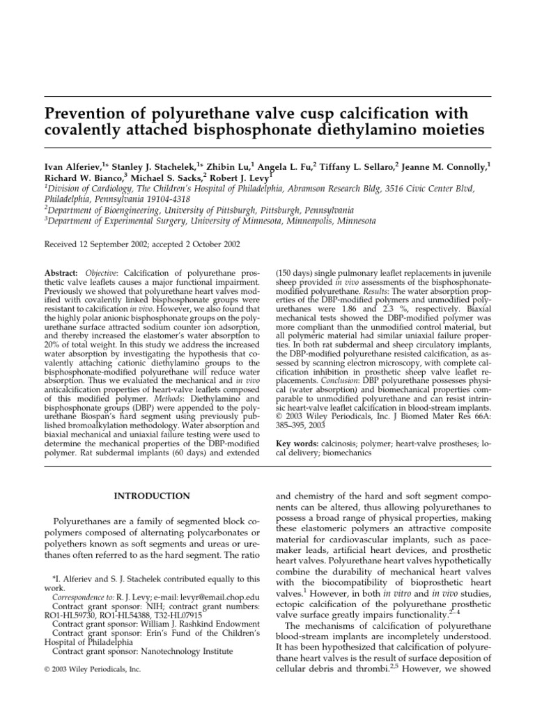 Prevention of Polyurethane Valve Cusp Calcification With Covalently ...