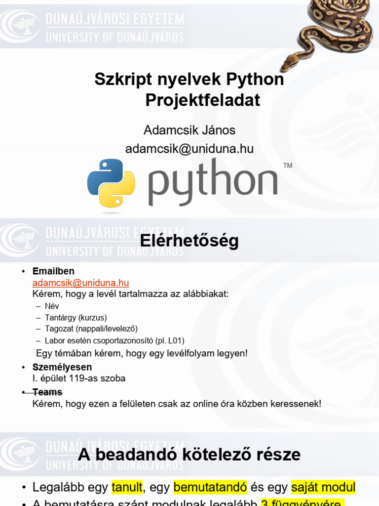 00 Python Projektfeladat | PDF
