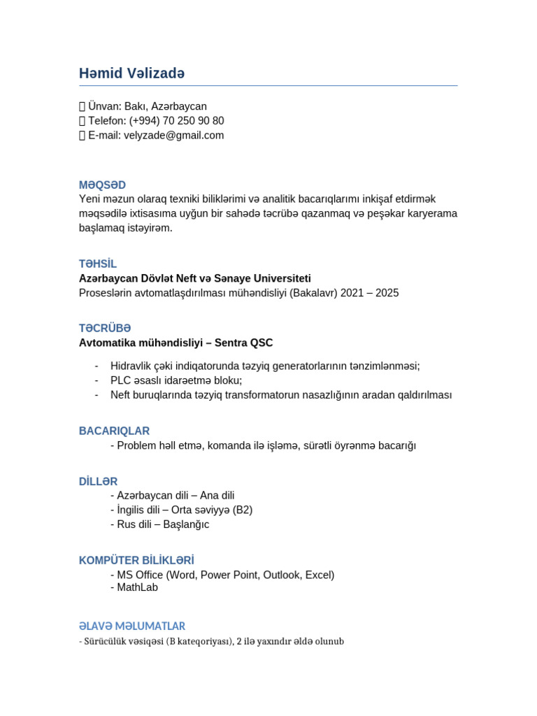 V Hemid CV Yenilenmis | PDF