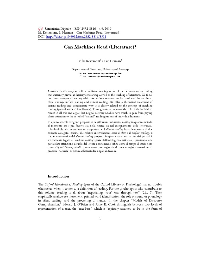Machines and Distant Reading in Literature | PDF