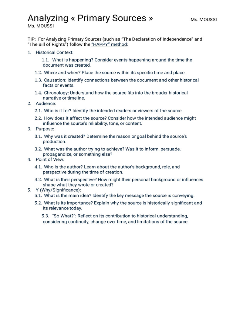 Analyzing Primary Sources with HAPPY Method | PDF