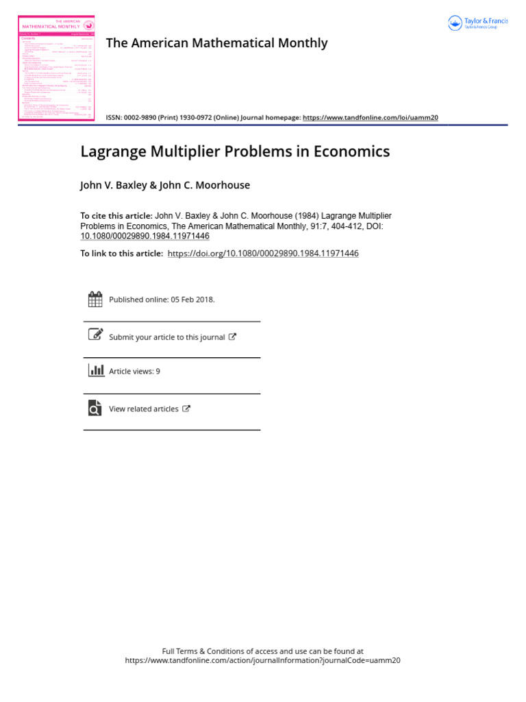 Lagrange Multiplier in Economics | PDF