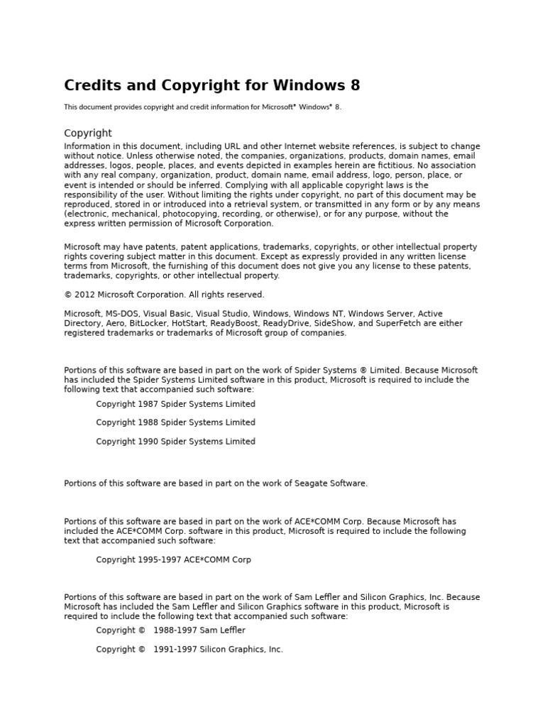 Windows 8 Copyright and Credits Guide | PDF | Copyright | Software