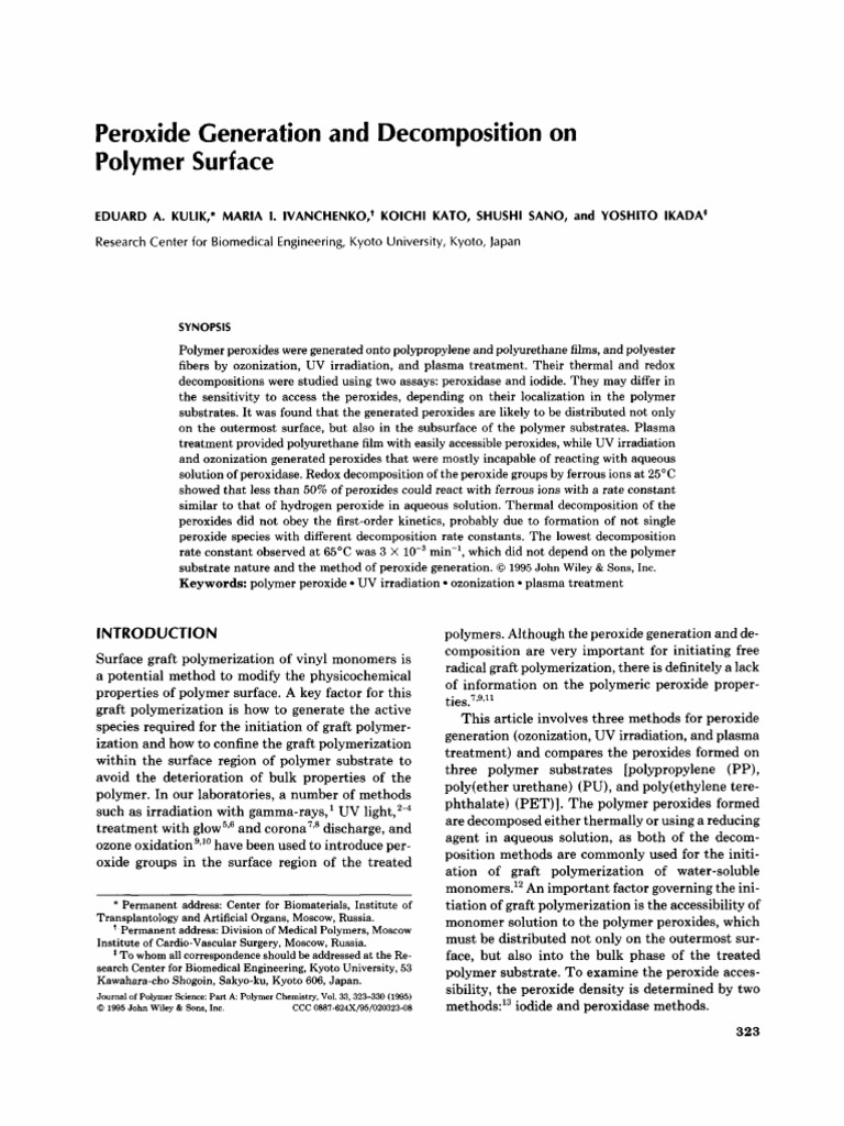 Polymer Peroxide Generation Methods | PDF | Hydrogen Peroxide | Ozone