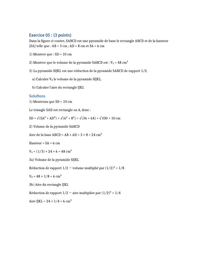 Pyramide SABCD : Volume et Réduction | PDF