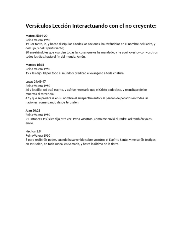 Versículos Lección Interactuando Con El No Creyente | PDF