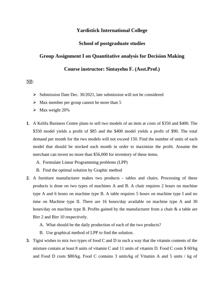 Quantitative Analysis Group Assignment | PDF | Fertilizer | Agriculture