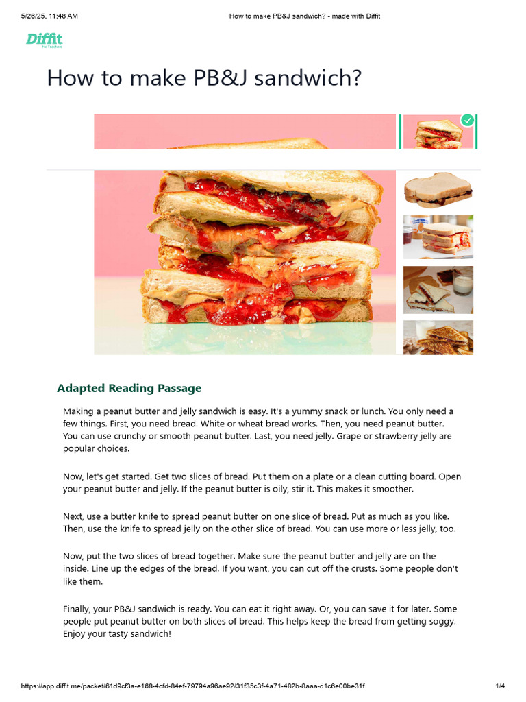 How To Make PB&J Sandwich - Made With Diffit | PDF | Fruit Preserves ...