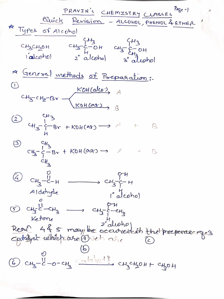Quick Revision of Alcohol, Phenol & Ether | PDF