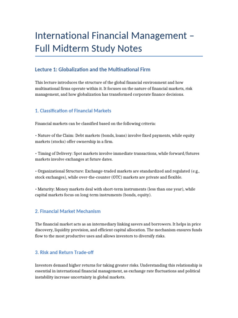 International Financial Management Full Midterm Notes | PDF | Financial ...