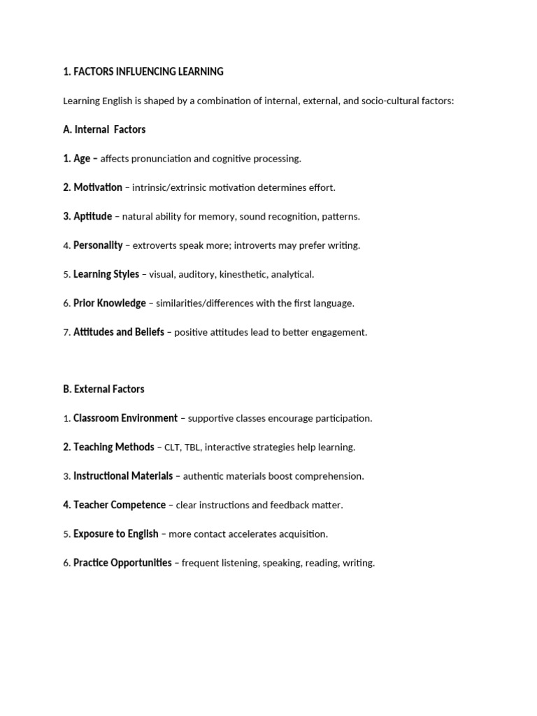 Factors Influencing English Learning | PDF | Educational Assessment ...
