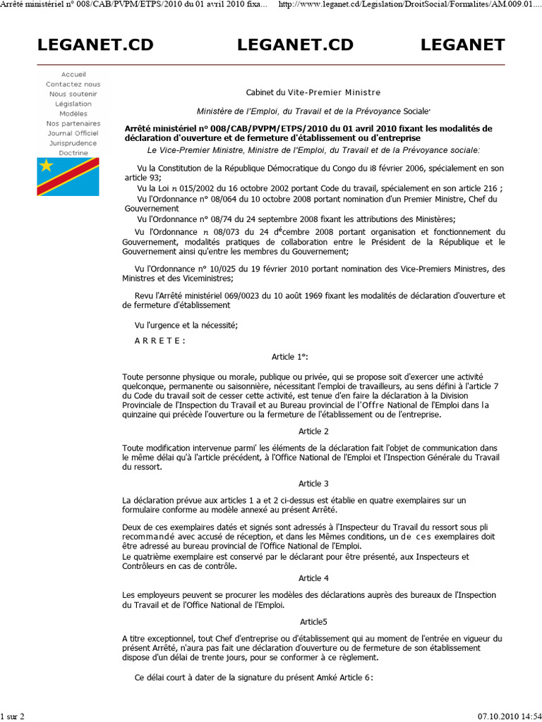 Modalités de déclaration d'entreprise en RDC | PDF | Justice | Crime et ...