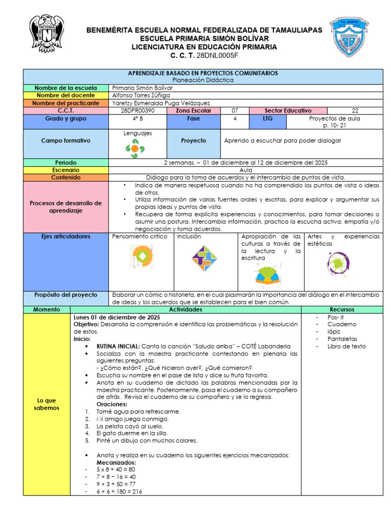 Aprendizaje en Diálogo: Proyecto Escolar | PDF | Educación primaria ...