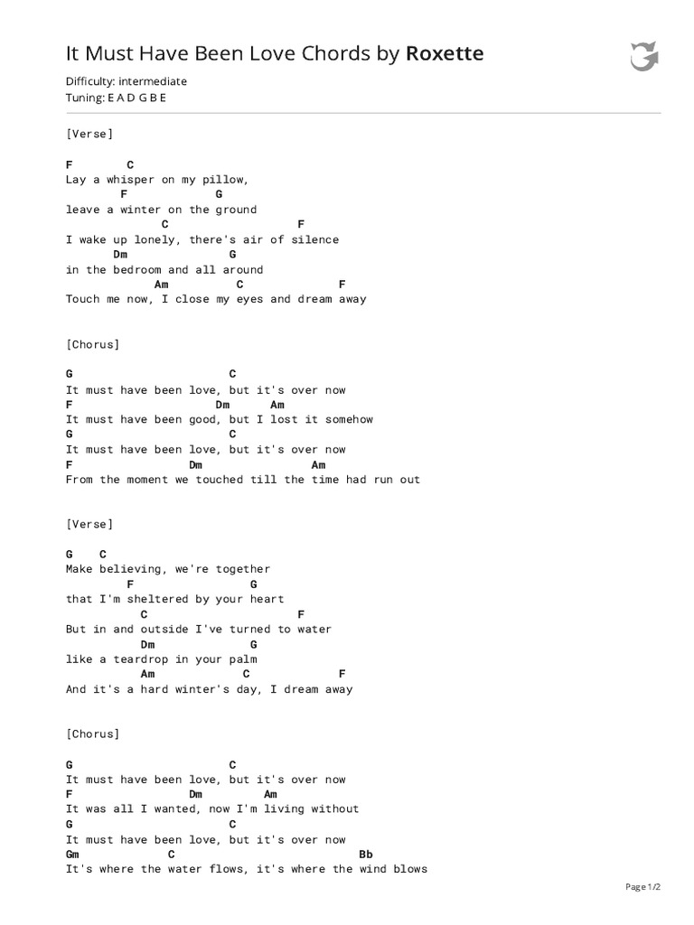 Roxette It Must Have Been Love Chords | PDF