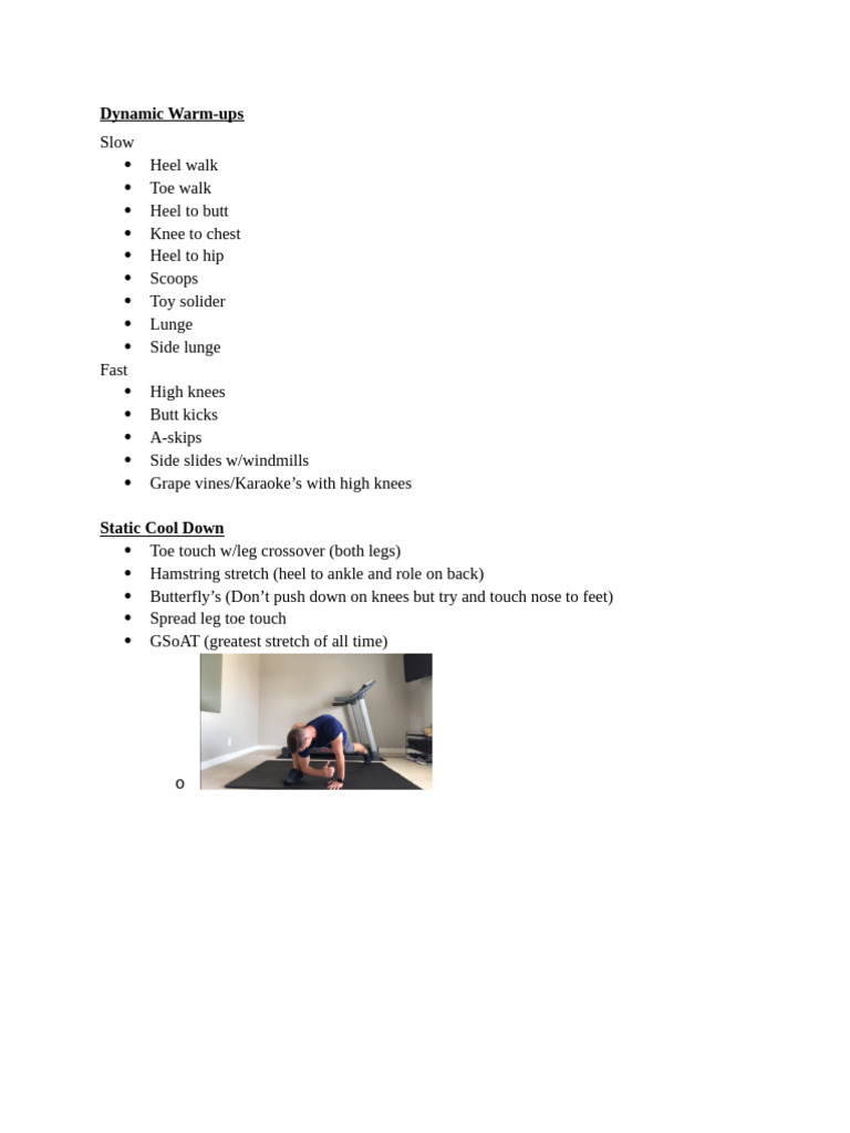 Dynamic Warm-Up and Cool Down Exercises | PDF