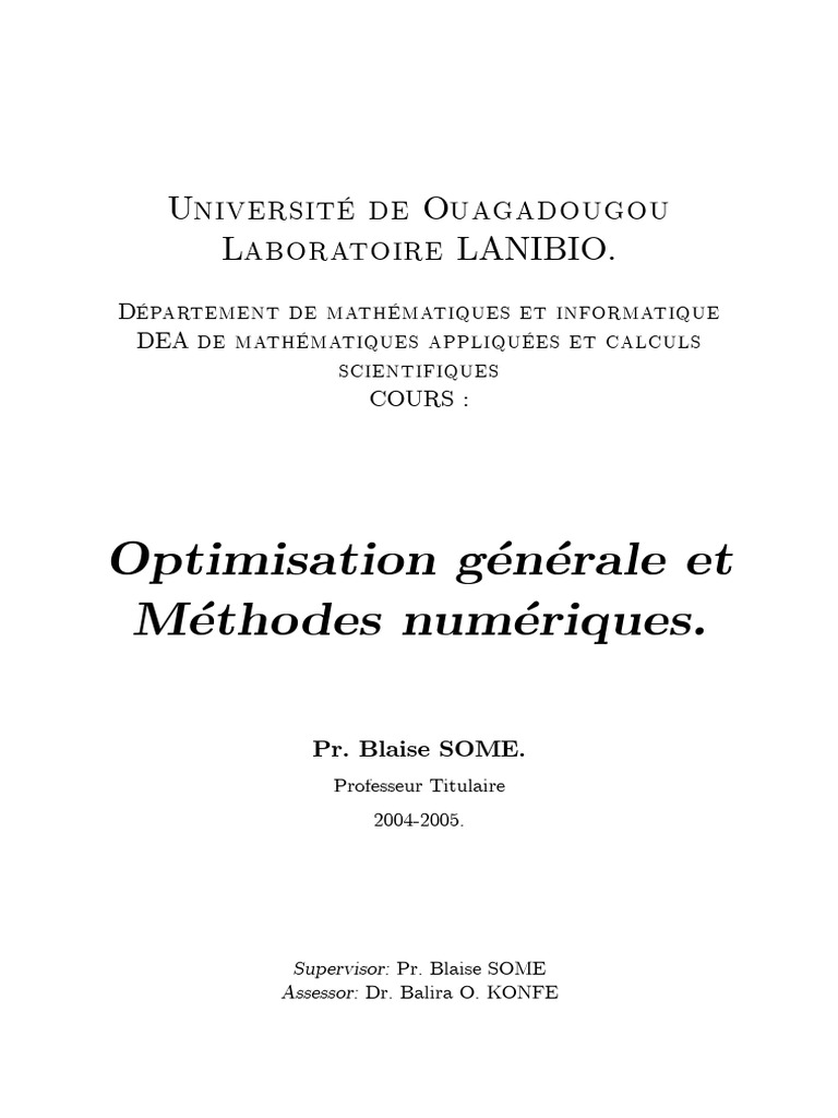 Cours sur l'Optimisation et Méthodes Numériques | PDF | Optimisation ...