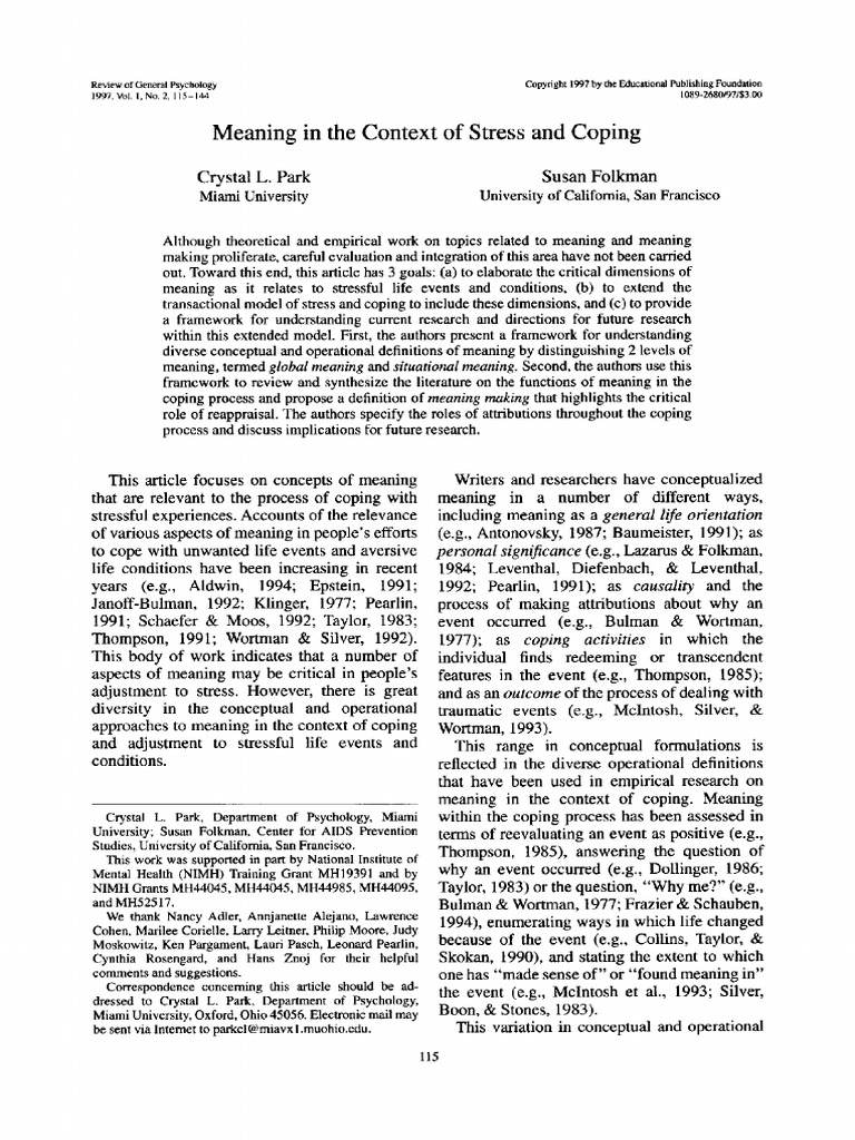 Meaning in Stress and Coping Processes | PDF | Theory | Stress (Biology)