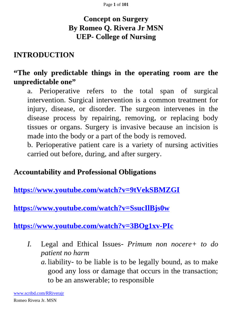 Perioperative Nursing and Ethics Guide | PDF | Surgery | Anesthesia