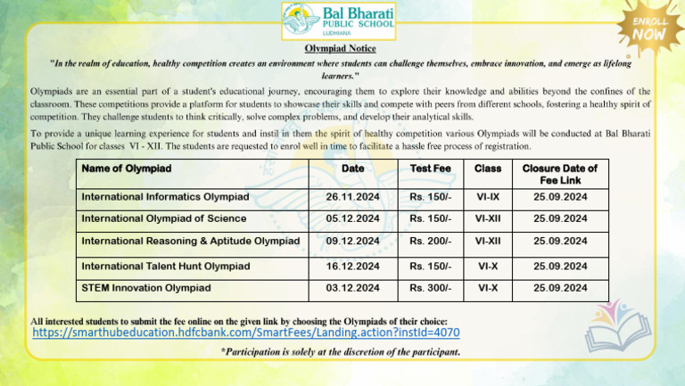Olympiad Dates and Fees 2024 | PDF