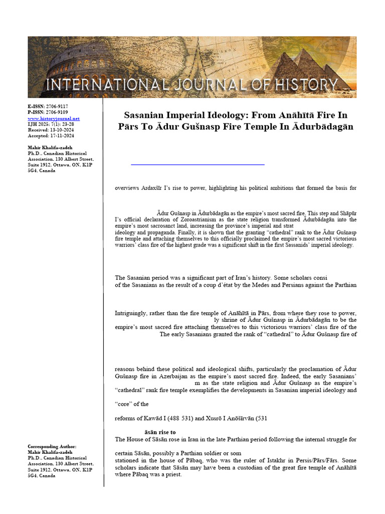 Sasanian Imperial Ideology From Anāhītā Fire in Pārs To Ādur Gušnasp ...