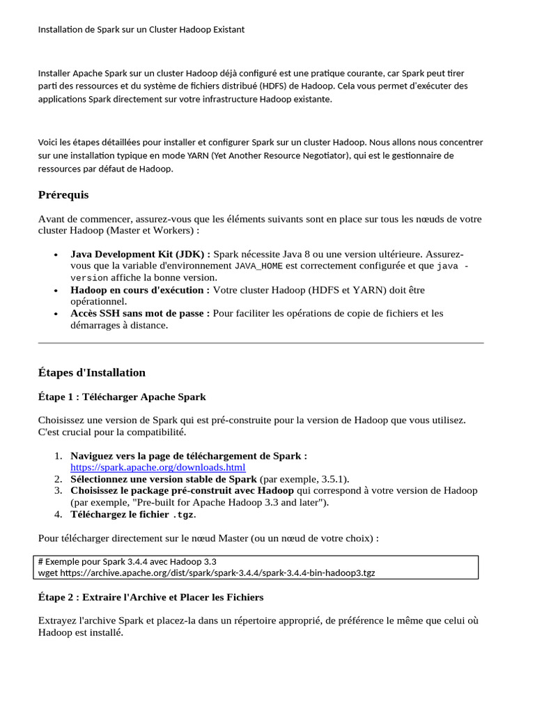 Installer Spark sur un Cluster Hadoop | PDF | Apache Hadoop | Apache Spark