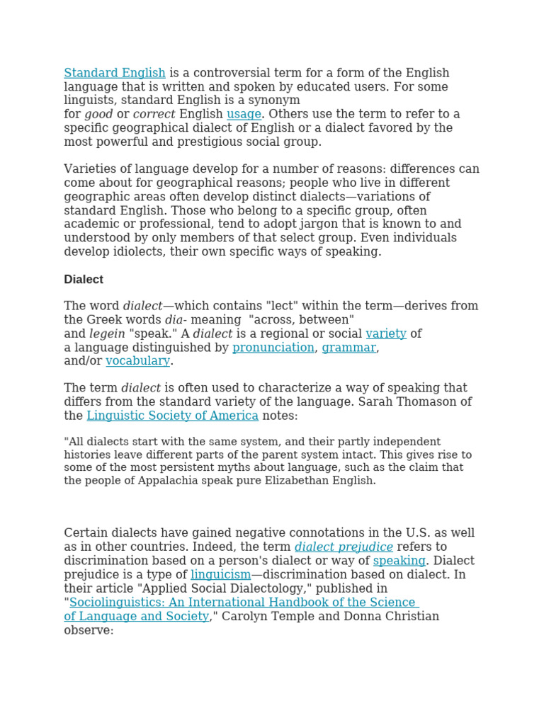 Understanding Standard English and Dialects | PDF | Dialect | English ...