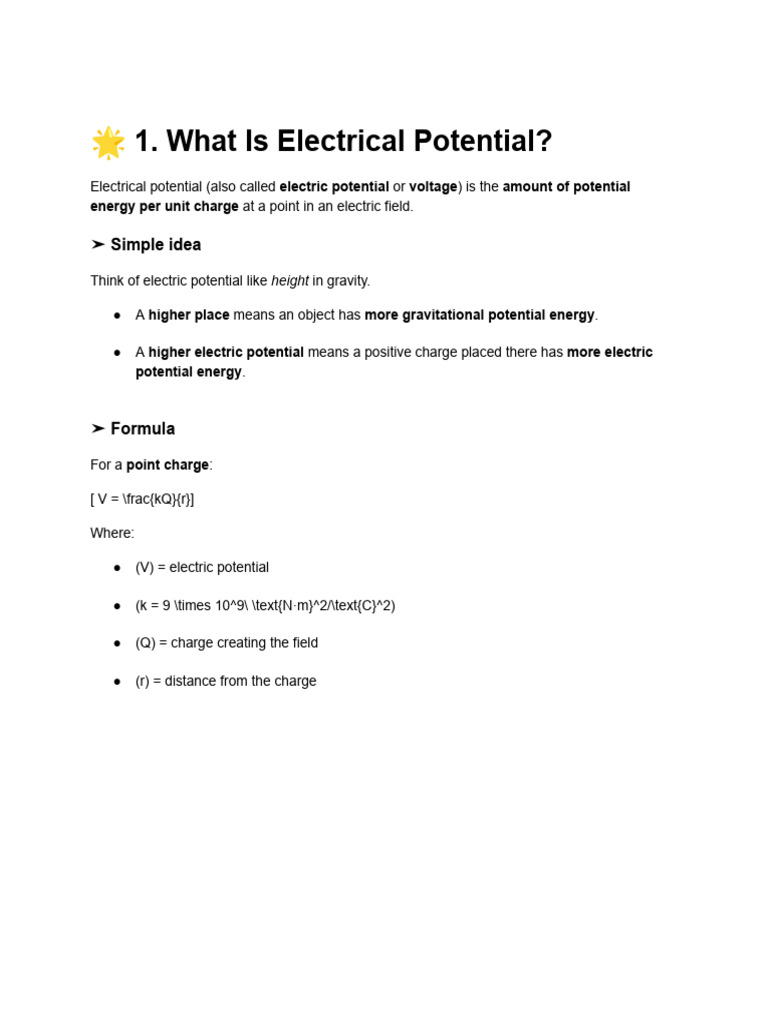 Understanding Electrical Potential Basics | PDF | Potential Energy ...