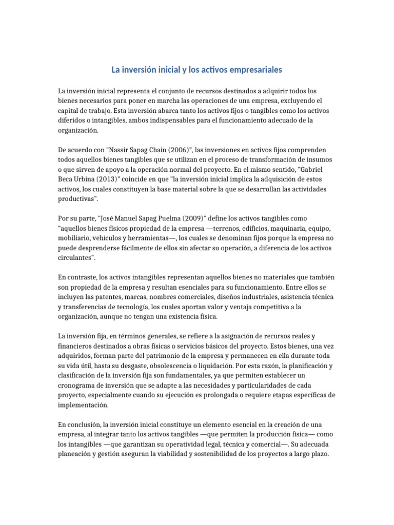 La Inversion Inicial y Los Activos Empresariales | PDF | Business ...