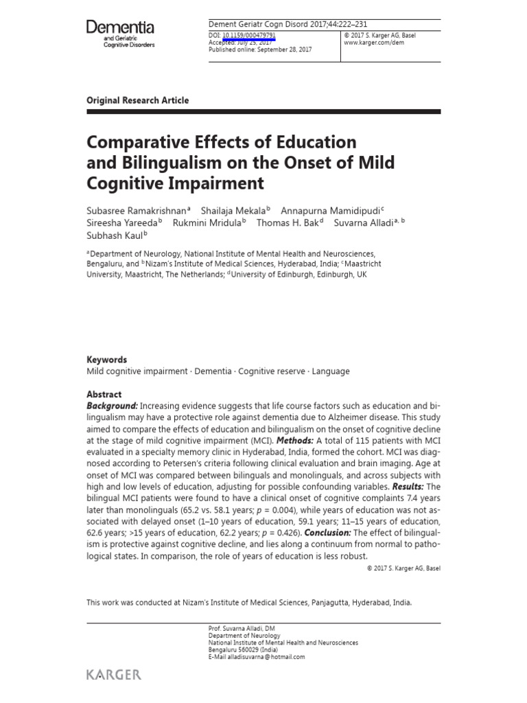 Comparative Effects of Education and Bilingualism On The Onset of Mild ...