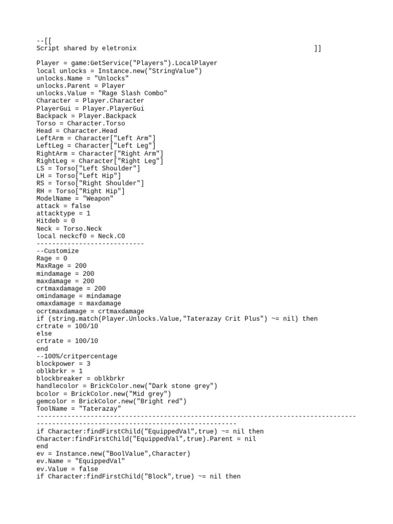 Roblox Rage Slash Combo Script | PDF | Limbs (Anatomy ...