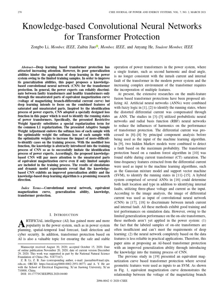 Knowledge-Based CNN for Transformer Protection | PDF | Support Vector ...