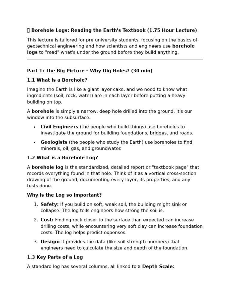 Understanding Borehole Logs for Engineering | PDF | Borehole | Earth ...