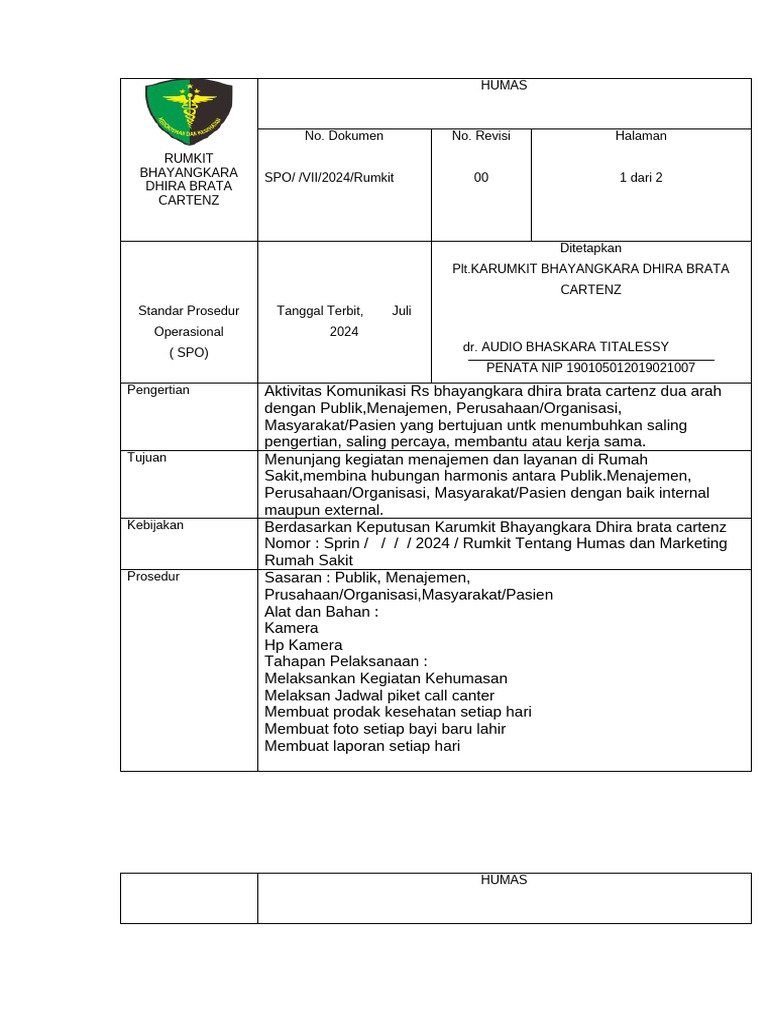 Sop Humas 2024 | PDF