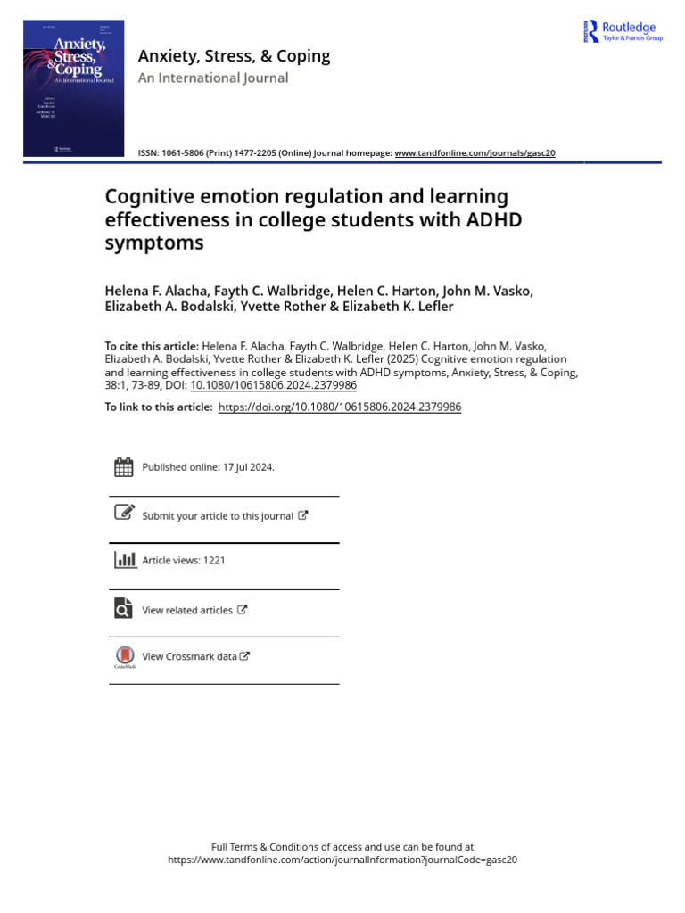 Cognitive Emotion Regulation and Learning Effectiveness in College ...