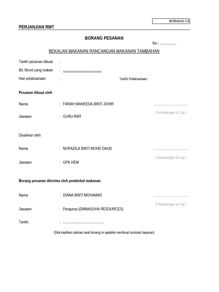 Borang RMT Mingguan | PDF