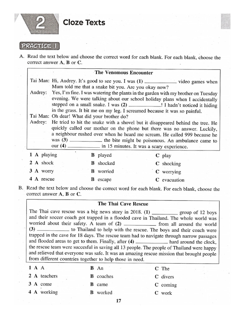 Part 2 Cloze Text Practices | PDF
