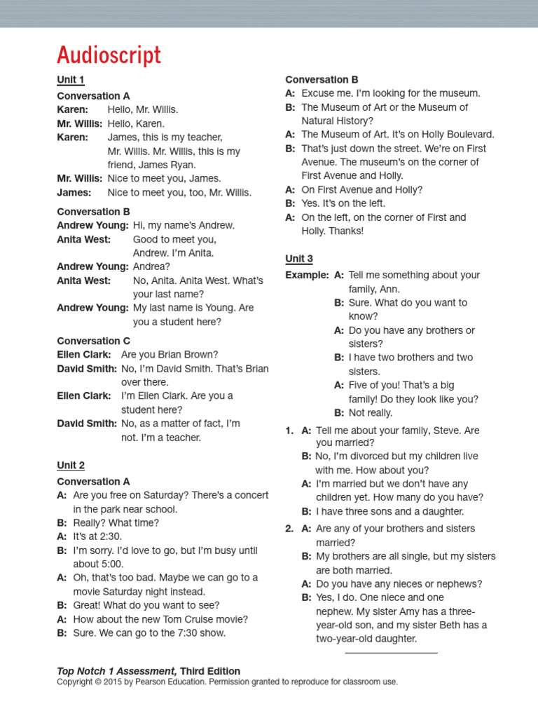 TN1 Assessment Audioscript | PDF