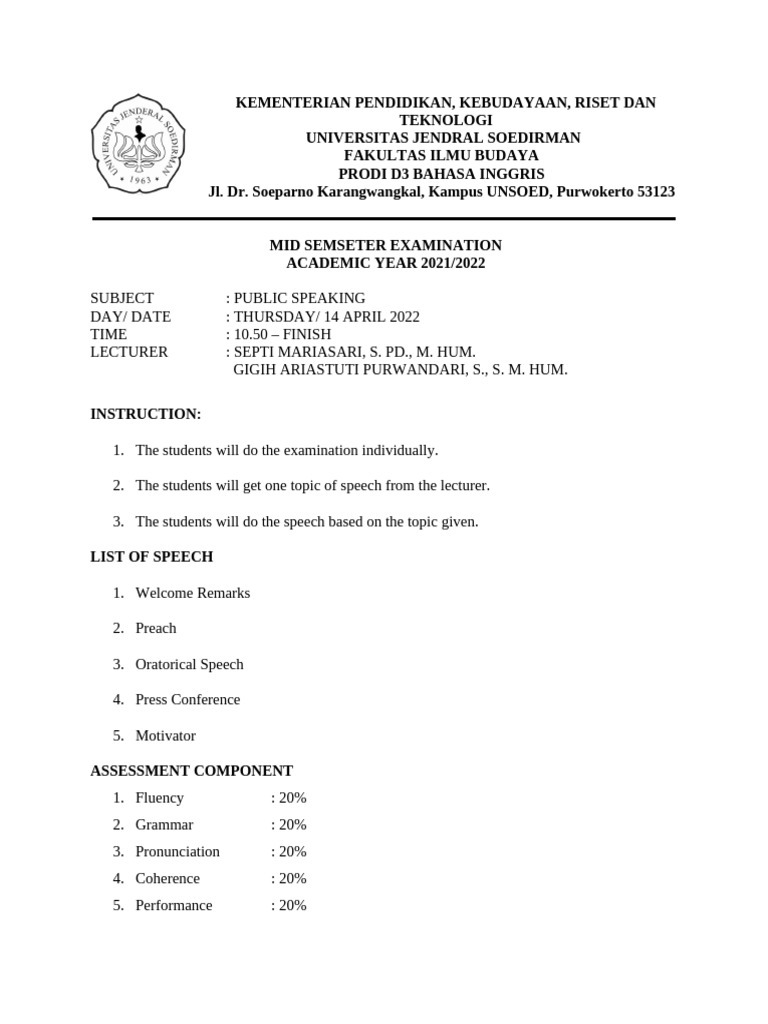Public Speaking Midterm Exam Guide | PDF