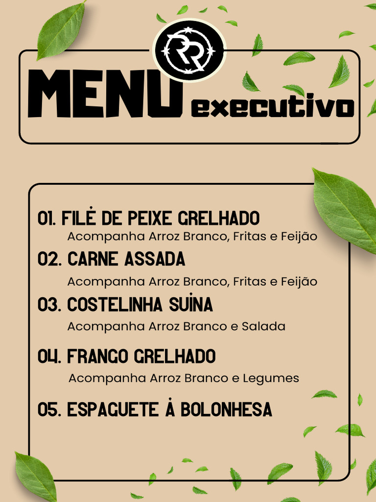 Menu Executivo: Pratos e Acompanhamentos | PDF