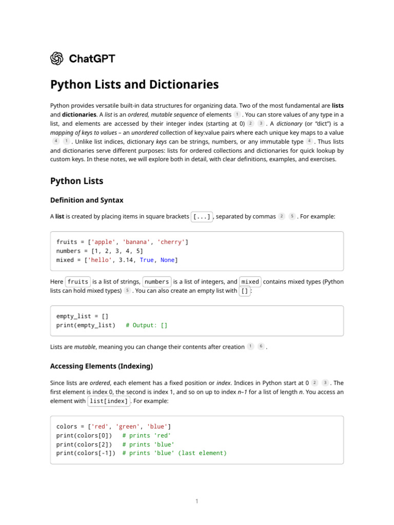 Python Lists and Dictionaries | PDF | Computer Programming | Software ...