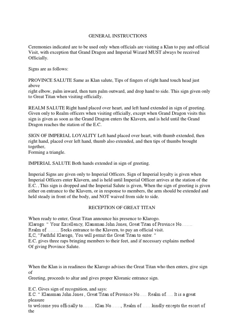 General Instructions Hand Signs, Salute, Etc-1 | PDF | Ku Klux Klan ...