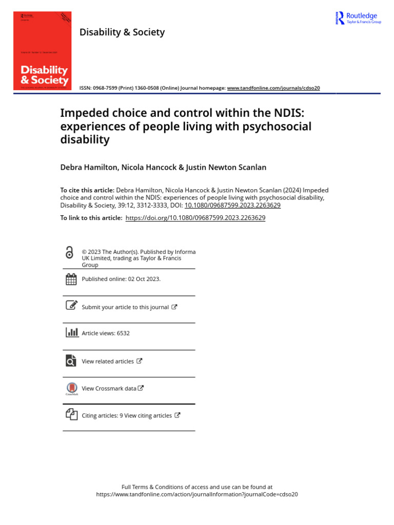Impeded Choice and Control Within The NDIS Experiences of People Living ...
