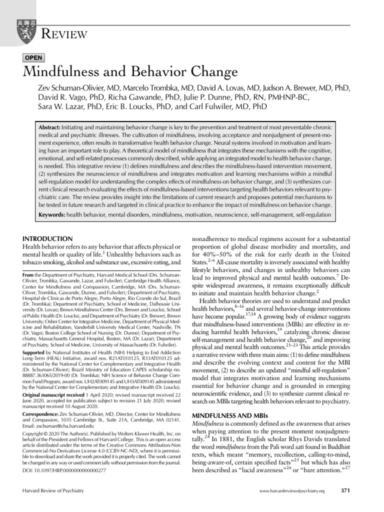 Mindfulness and Behavior Change.3 | PDF | Executive Functions | Mindfulness