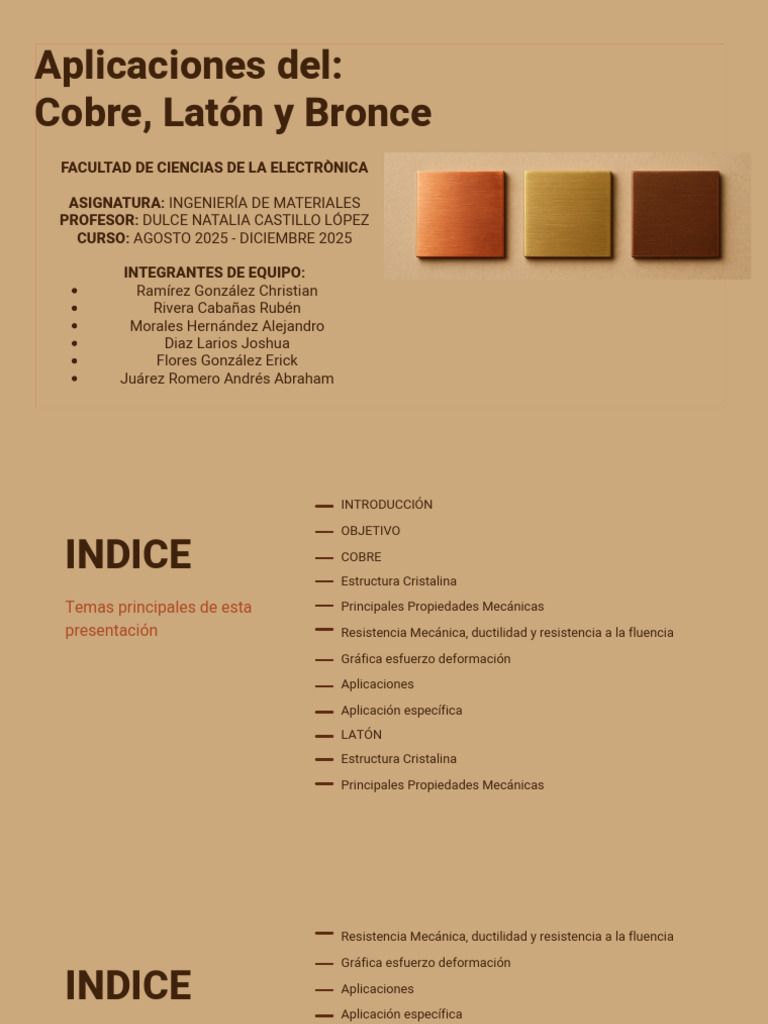 Aplicaciones del Cobre, Latón y Bronce | PDF | Cobre | Bronce