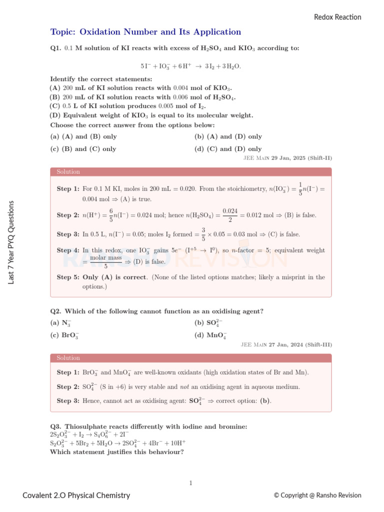 Understanding Oxidation Numbers in Reactions | PDF | Redox | Chemistry